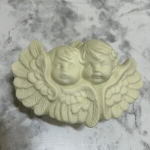 VTG Bisque Porcelain Cherub Trinket Dish Cream Jewelry Box Gothic Victorian Rose